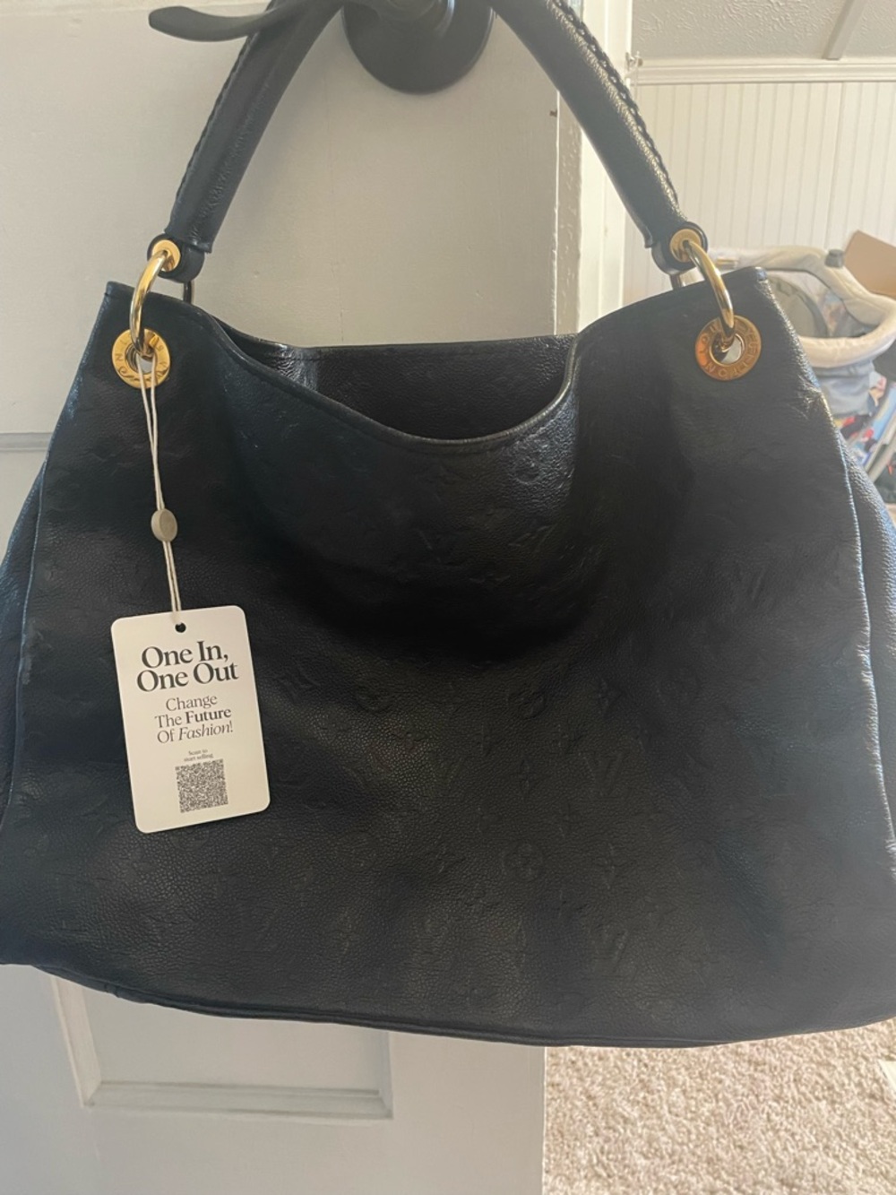 Louis Vuitton Black Hobo Bag with Gold Hardware